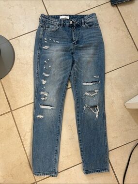 Vervet by Flying Monkey High-Rise Distressed Ankle Jeans - Blue